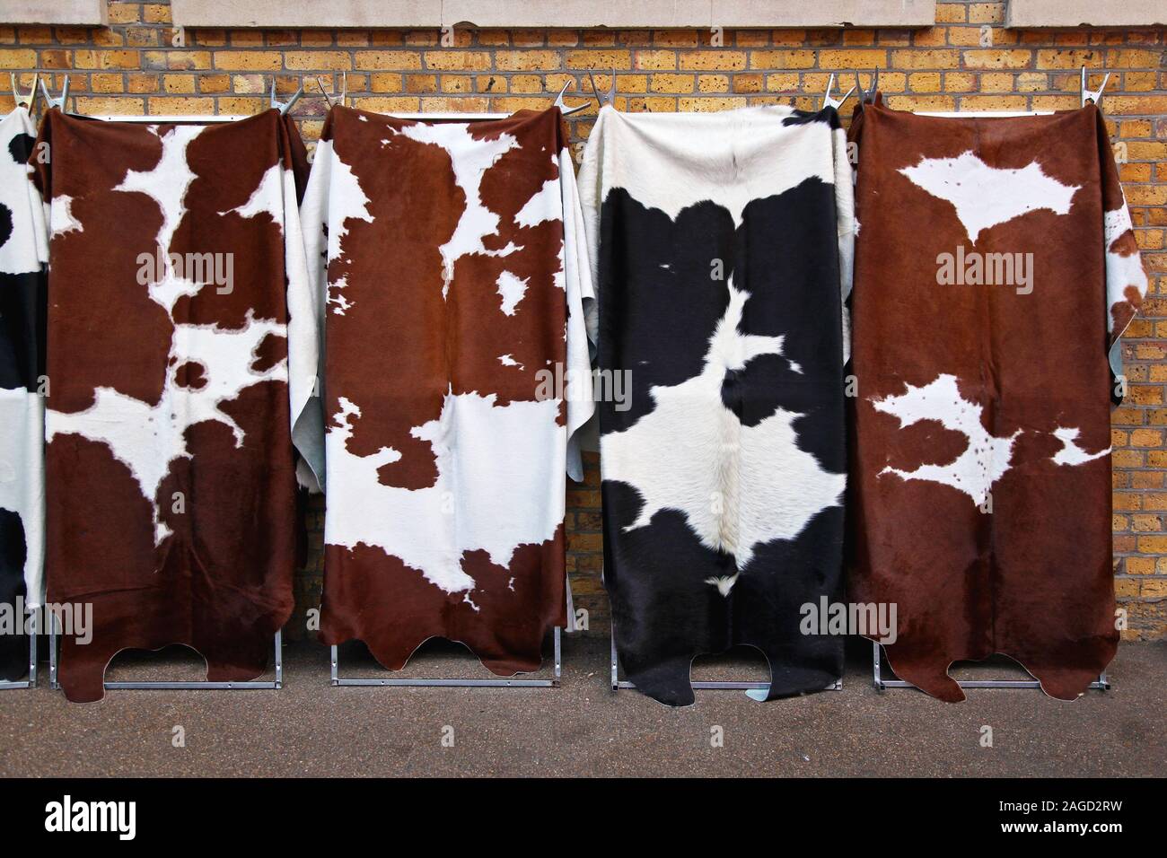 Four cow hides with unique patterns Stock Photo