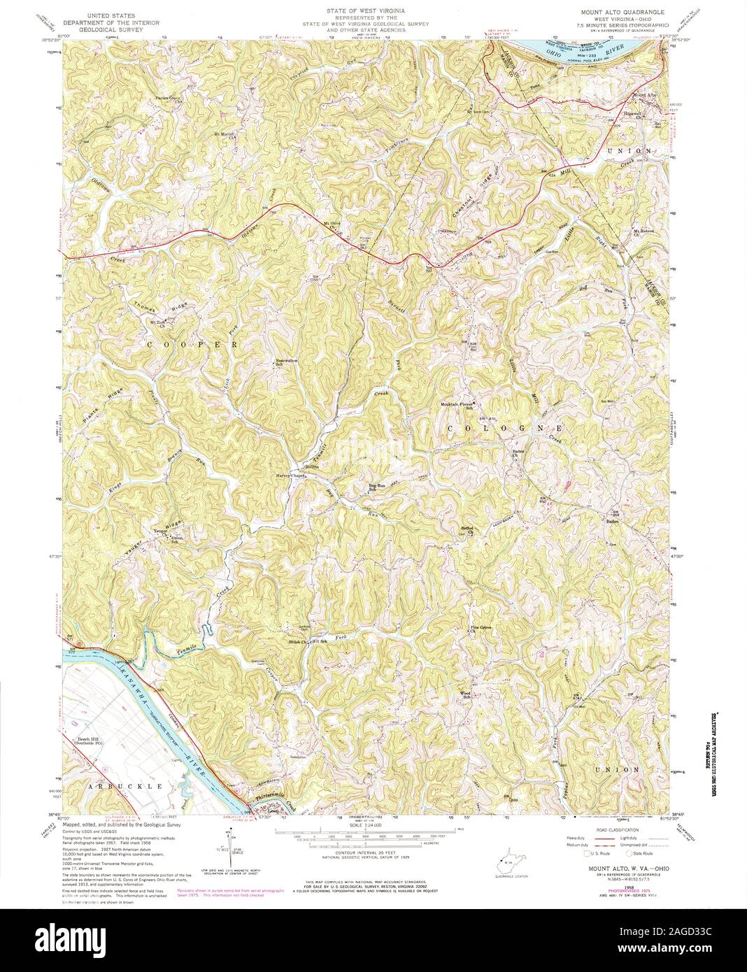 USGS TOPO Map Ohio WV Mount Alto 253054 1958 24000 Restoration Stock Photo