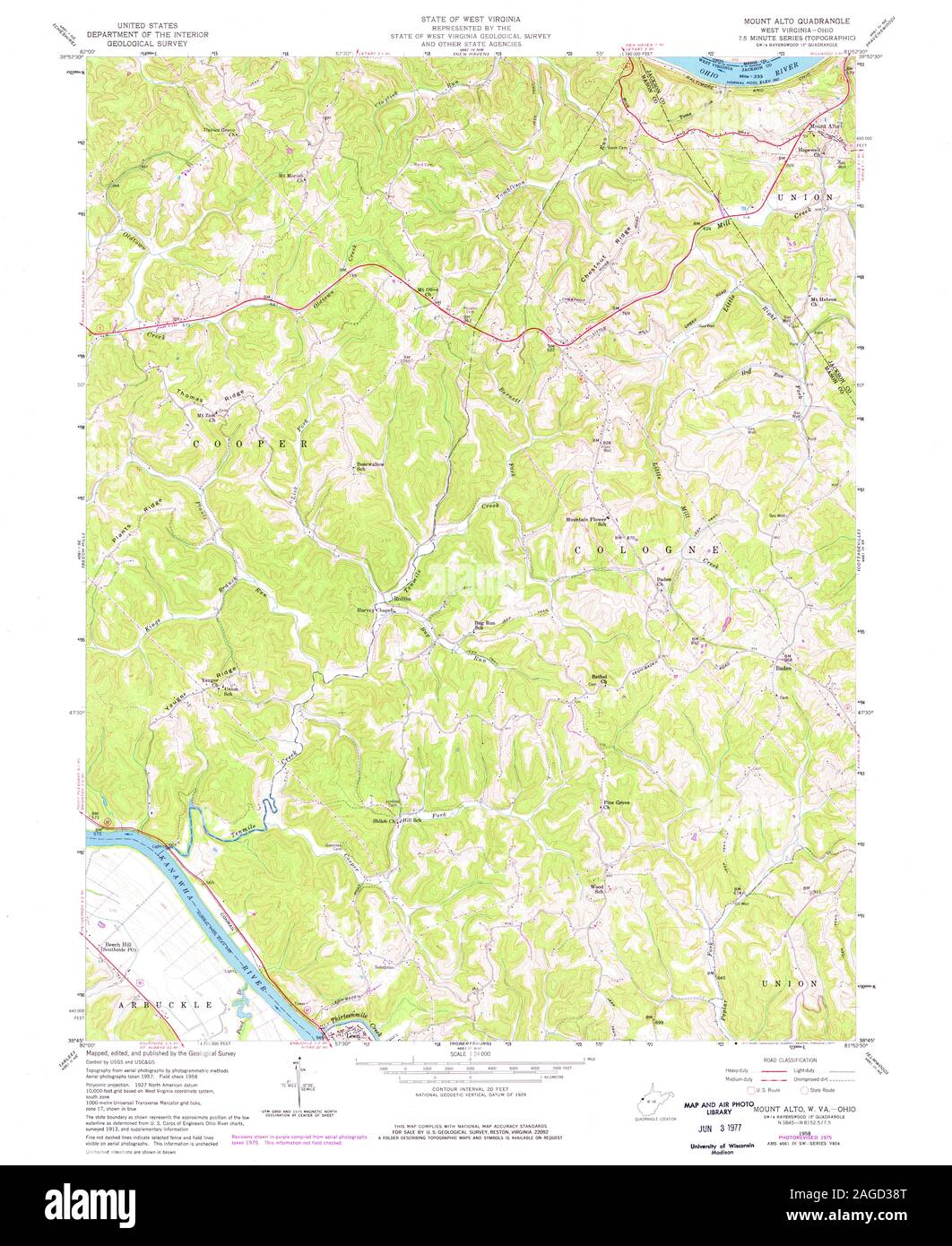 USGS TOPO Map Ohio WV Mount Alto 701100 1958 24000 Restoration Stock Photo