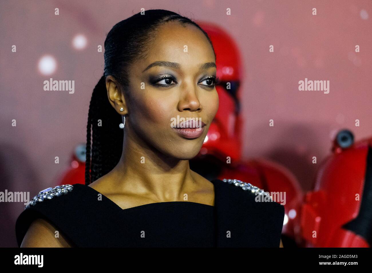 Cineworld Leicester Square, London, UK. 18 December 2019.  Naomi Ackie poses at European Premier of Star Wars: The Rise of Skywalker. . Picture by Julie Edwards./Alamy Live News Stock Photo