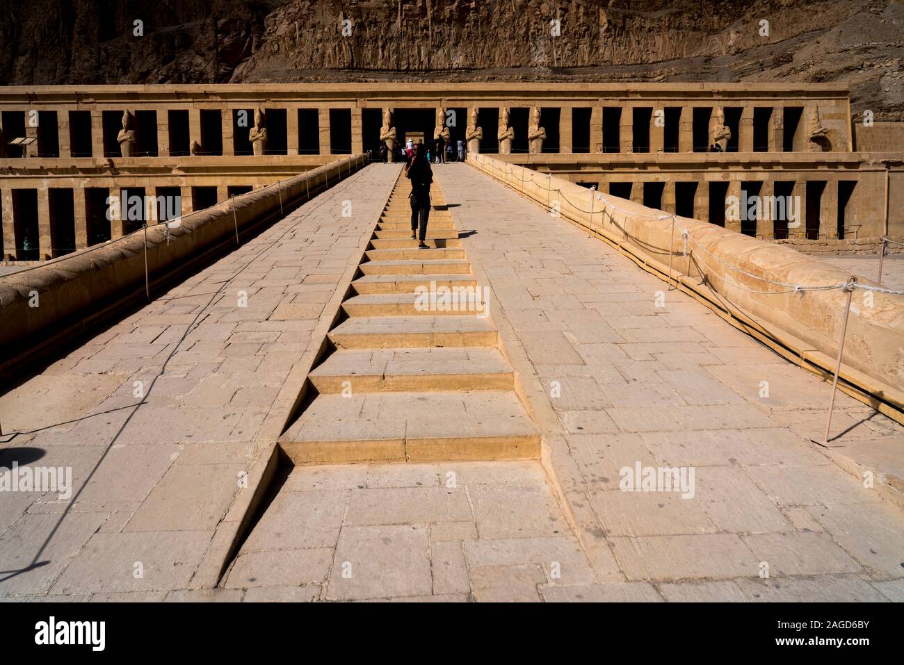 November 18, 2019, Valley of the Kings, Egypt, Mortuary Temple of Hatshepsut Built for the Eighteenth Dynasty pharaoh Hatshepsut is located at Deir el-Bahari near the Valley of the Kings Stock Photo