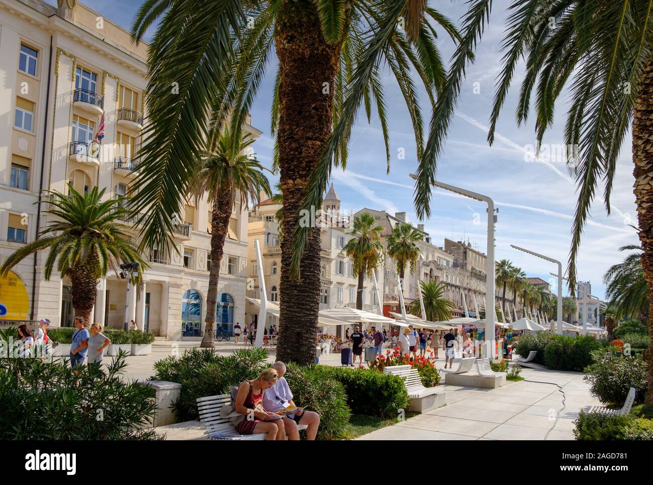 The Riva waterfront promanade with crowds, Split, Croatia Stock Photo