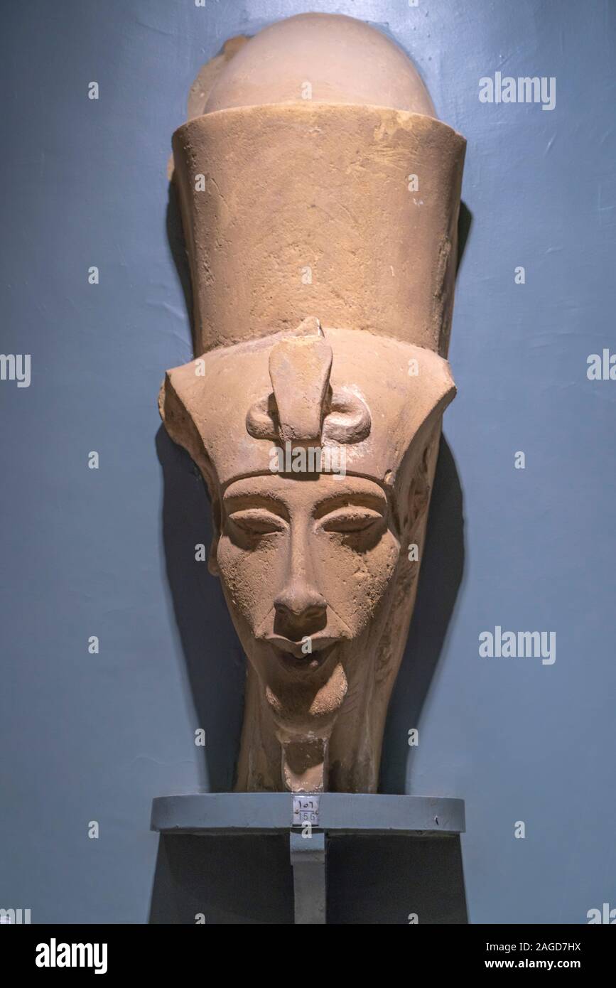 Bust of Akhenaten, Amenhotep IV, Egyptian pharaoh of the 18th Dynasty, Luxor Museum Stock Photo