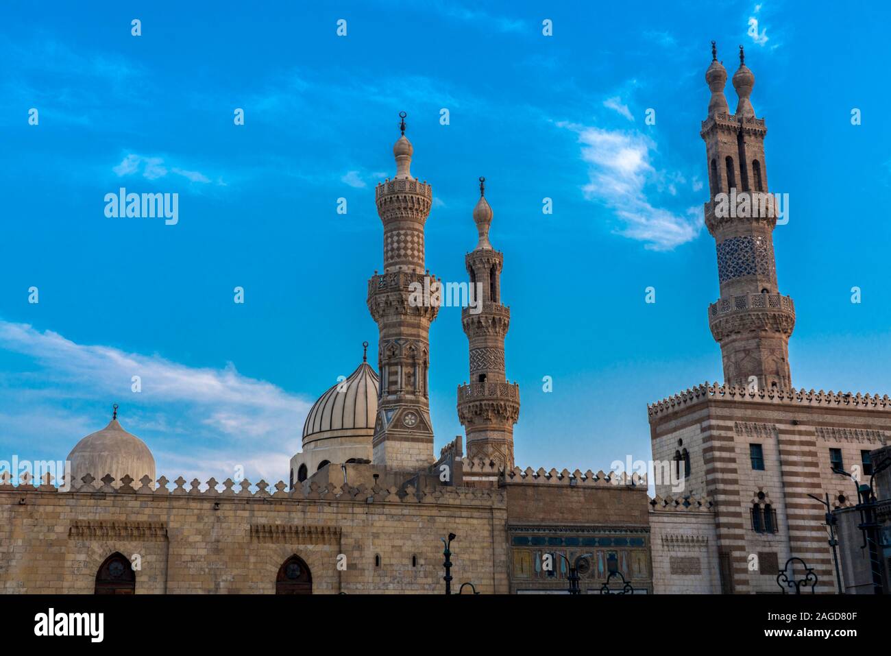 NOVEMBER, 2019 CAIRO EGYPT - Moslem m,osque skyline with blue sky, Cairo,  Egypt Stock Photo