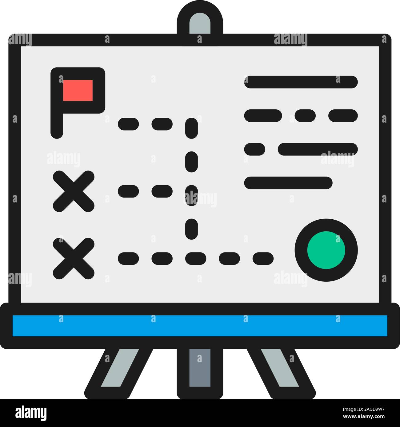 Vector presentation with diagram, training flat color line icon. Stock Vector