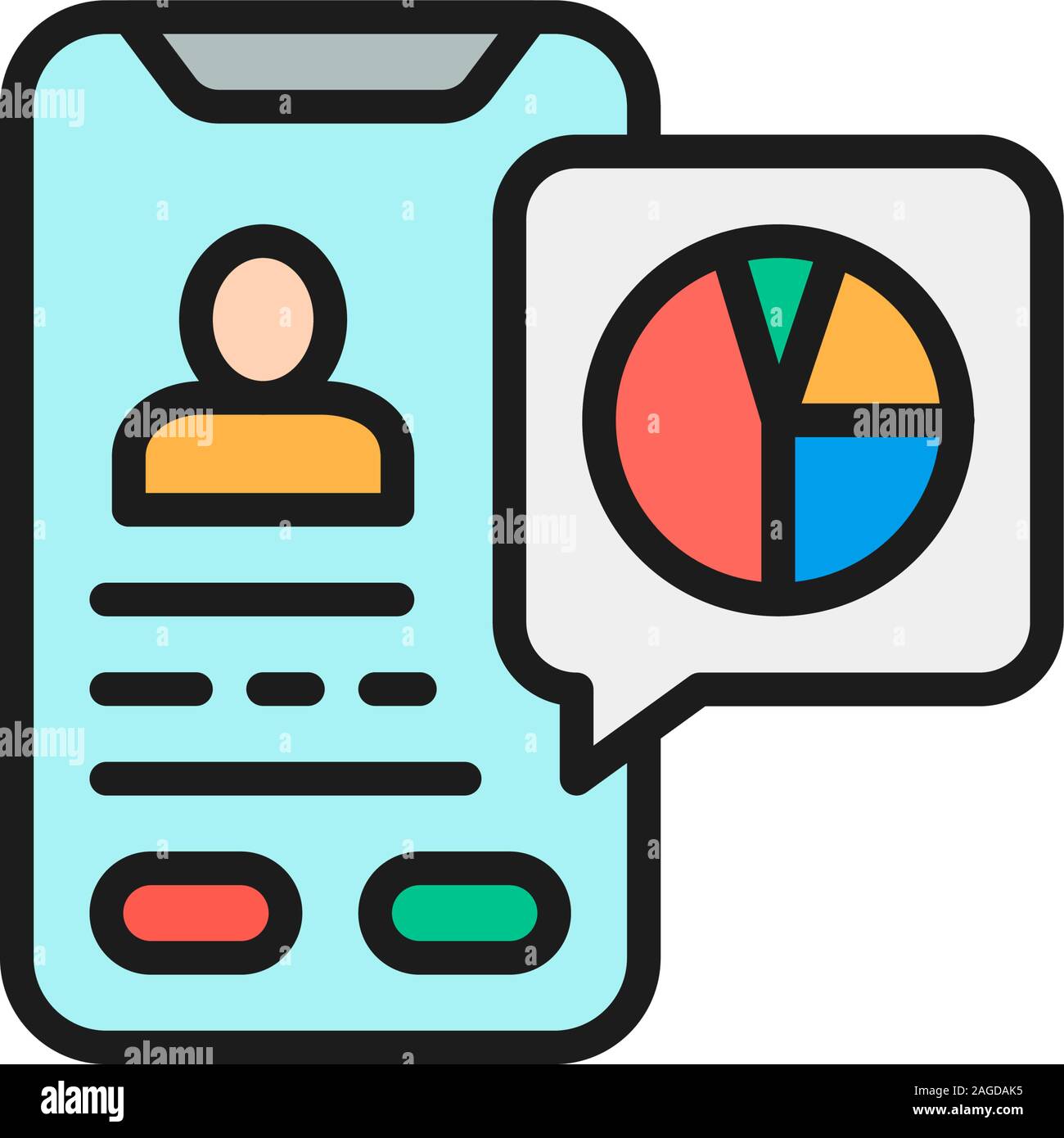 Vector database, presentation on smartphone flat color line icon. Stock Vector