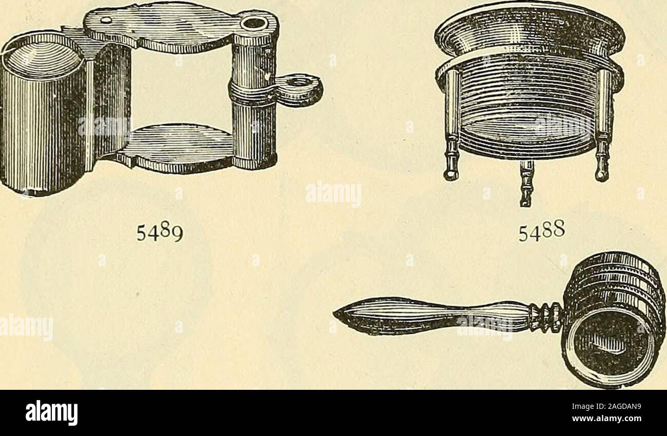 . Catalogue of Sharp & Smith : importers, manufacturers, wholesale and retail dealers in surgical instruments, deformity apparatus, artificial limbs, artificial eyes, elastic stockings, trusses, crutches, supporters, galvanic and faradic batteries, etc., surgeons' appliances of every description. 4 *548i iJ^ *54Si i^ *5482 Double 3^ *5482 I 5490 |o 75 to: 35 5060 75I 00 7575 872 SHARP & SMITH, CHICAGO. FIG. *5482 *54S2^5482*54S3*5484*5485*S486 *5487*5488*5489*5490 HAND AND POCKET LENSES. Double Hard Rubber Pocket Lens, i^ inch diameter | i 00 i^ I 25 iM ...^ I 50 Single same size as Fig. 5481. Stock Photo