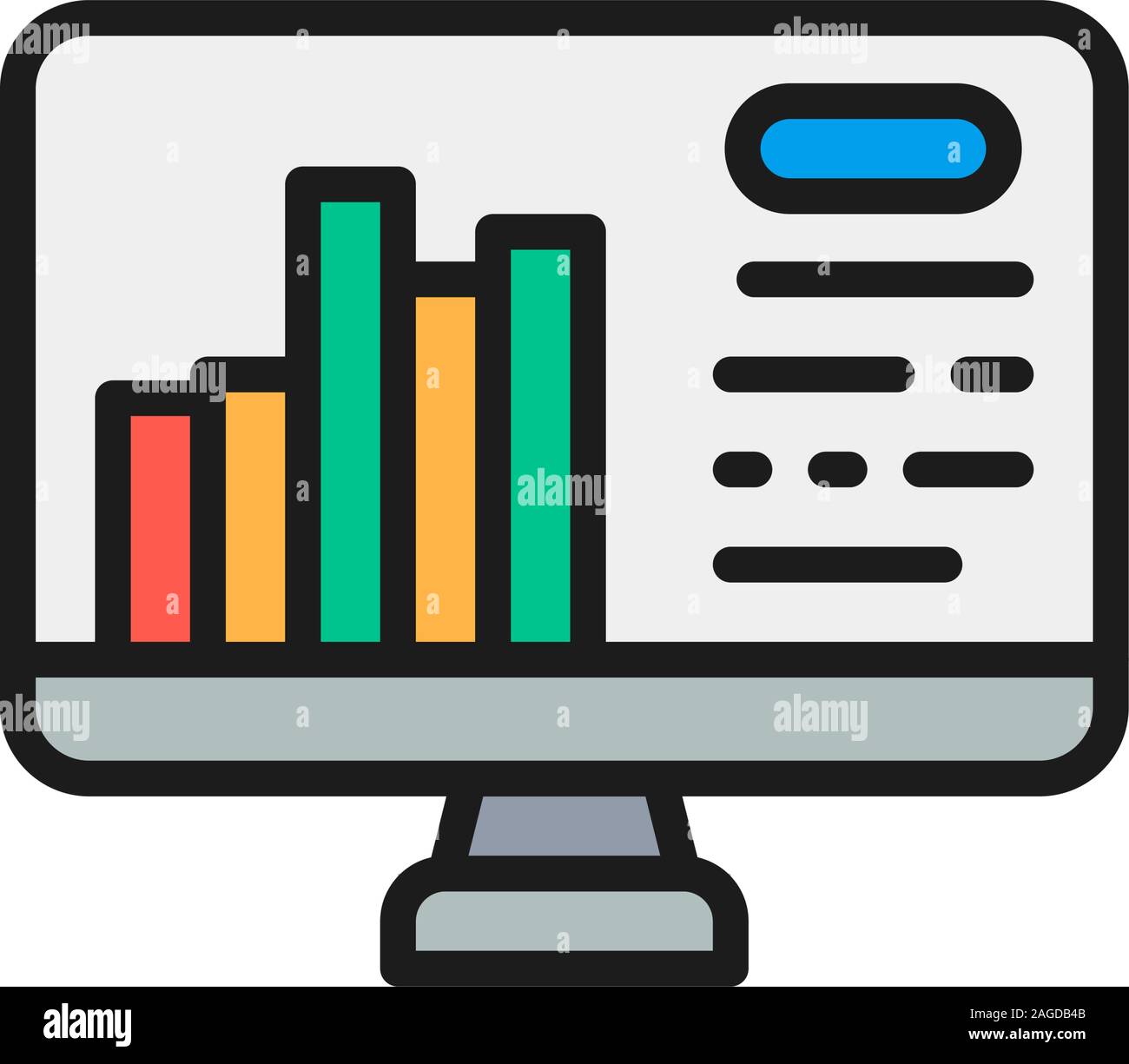 Presentation on the computer, infographics flat color line icon. Stock Vector