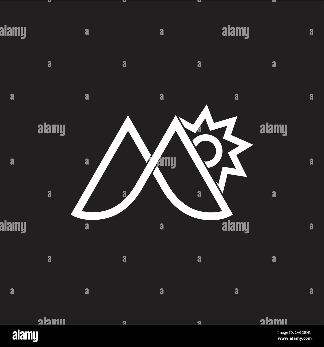 letter m mountain sun linear logo vector Stock Vector