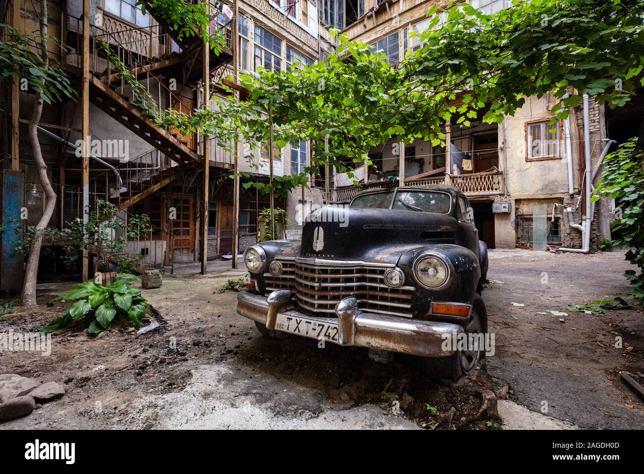 TBILISI, Jun 07, 2019 A suburban view of a vintage retro car