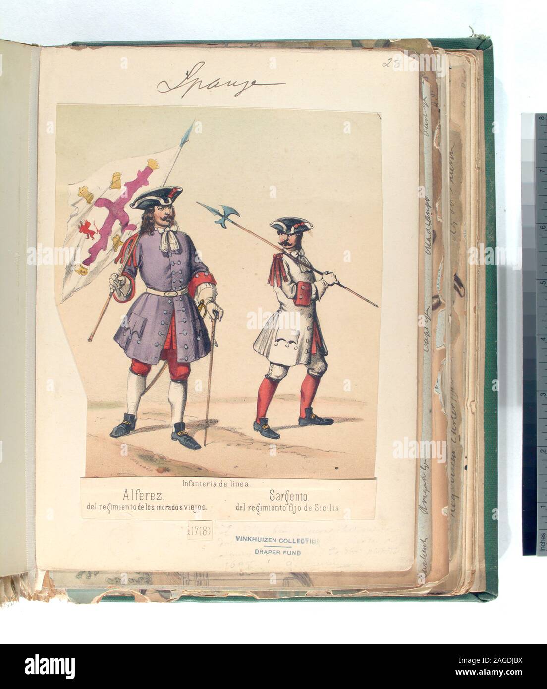 The Draper Fund; Infanteria de linea: [a] Alferez del regimiento de los morados viejos; [b] Sargento, del regimiento fijo de Sicilia.1718 Stock Photo