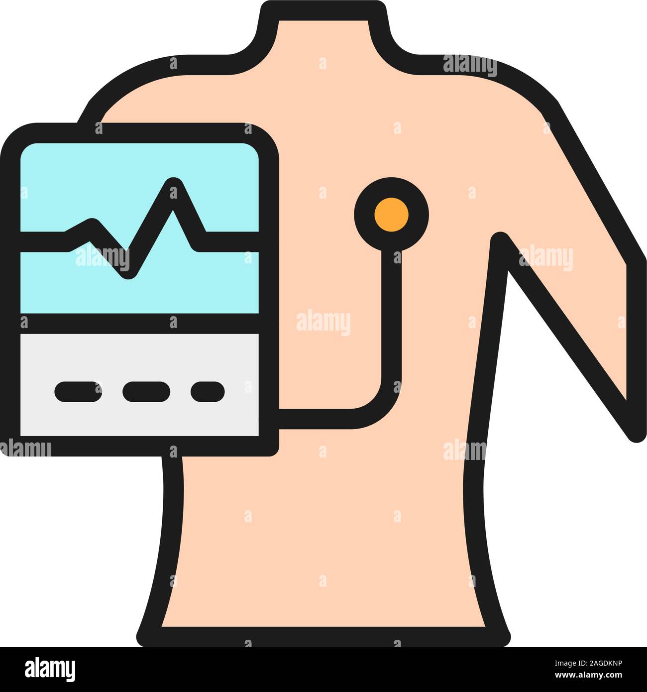 People with a cardiogram, heart pacemaker flat color line icon. Stock Vector