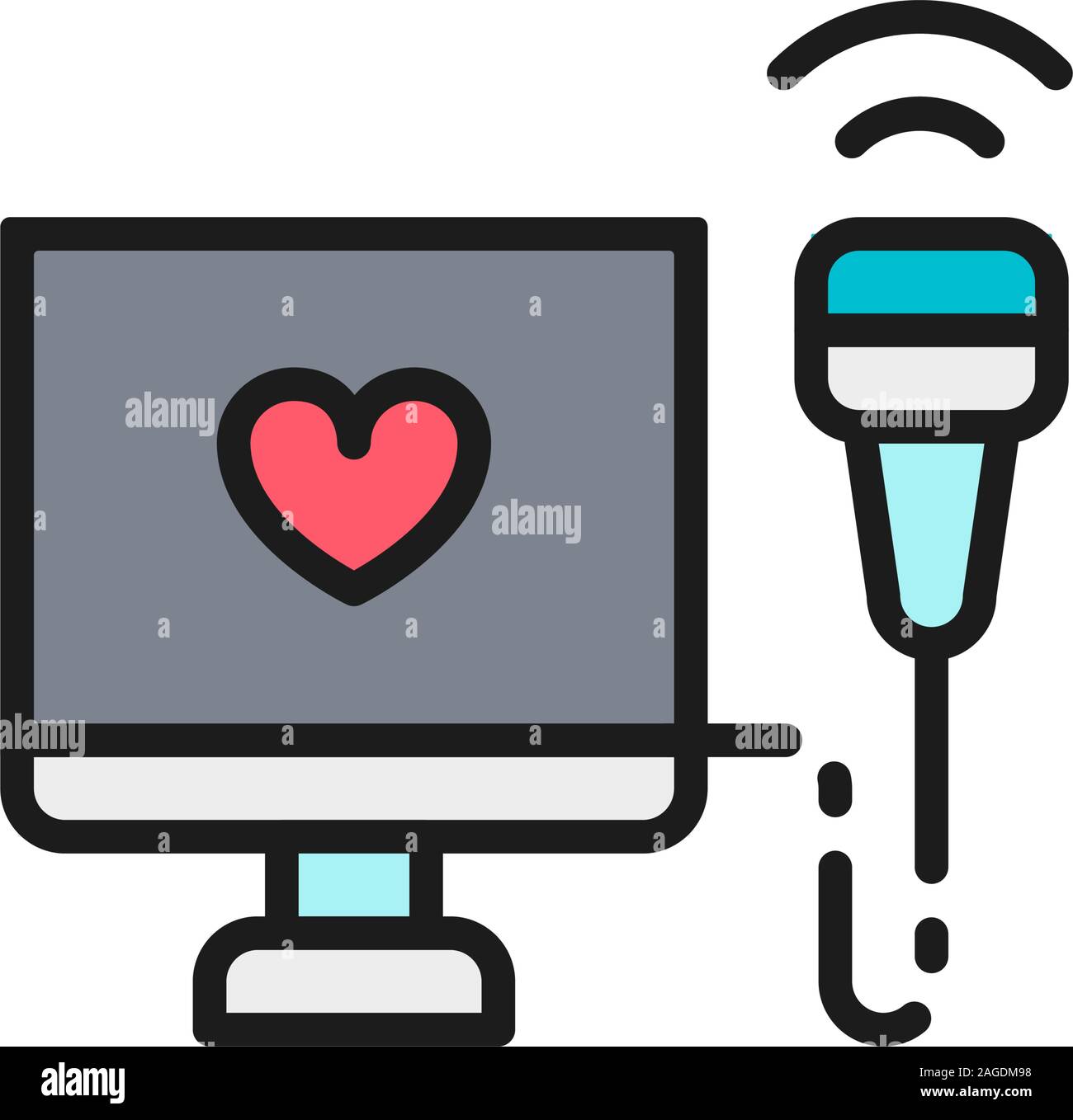 Echocardiogram, heart ultrasound color line icon. Isolated on white background Stock Vector