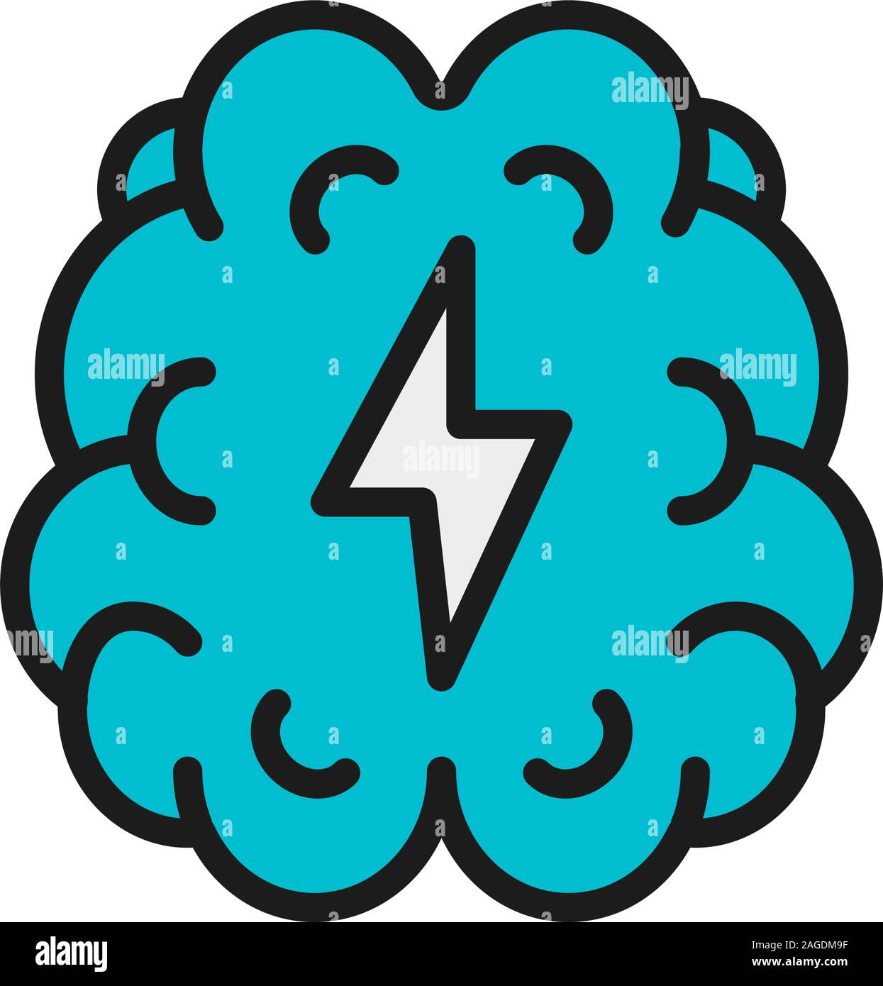 Vector stroke, pain in brain flat color line icon. Stock Vector