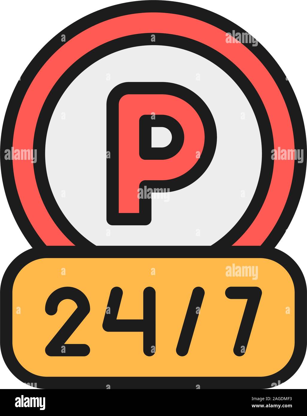 Vector around the clock parking flat color line icon. Stock Vector
