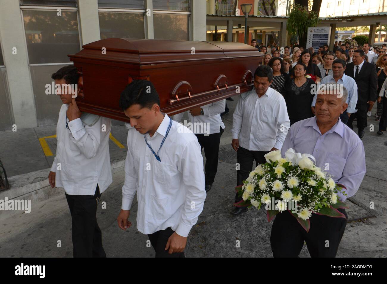 Guayaquil, Ecuador. 18th Dec, 2019. Family and friends say goodbye in an  emotional funeral of Ecuadorian Miguel Douglas Rodríguez Barzola, killed  last week in a shooting in a Jewish supermarket in Jersey