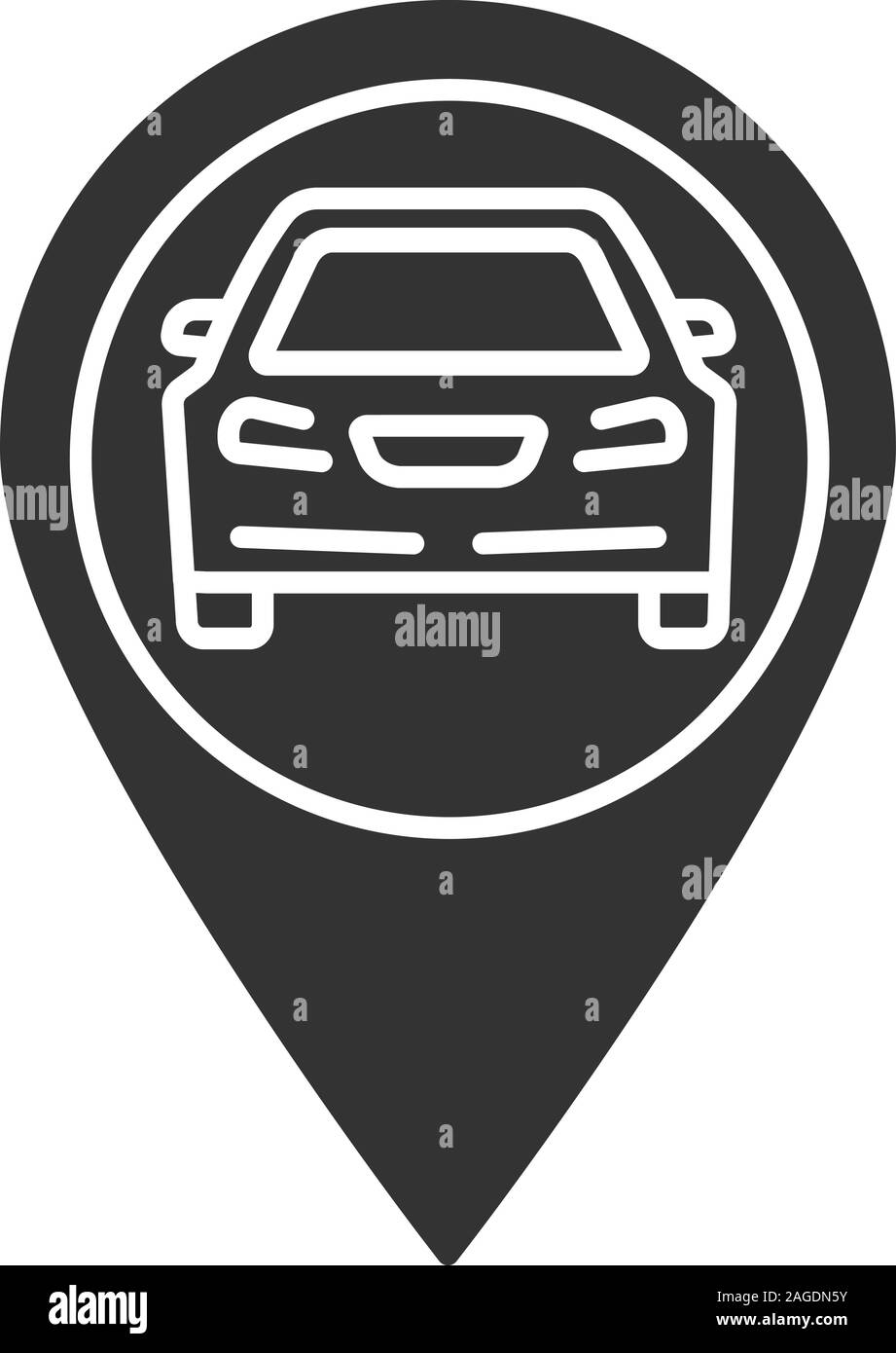 Map pinpoint with car inside glyph icon. Auto petrol station