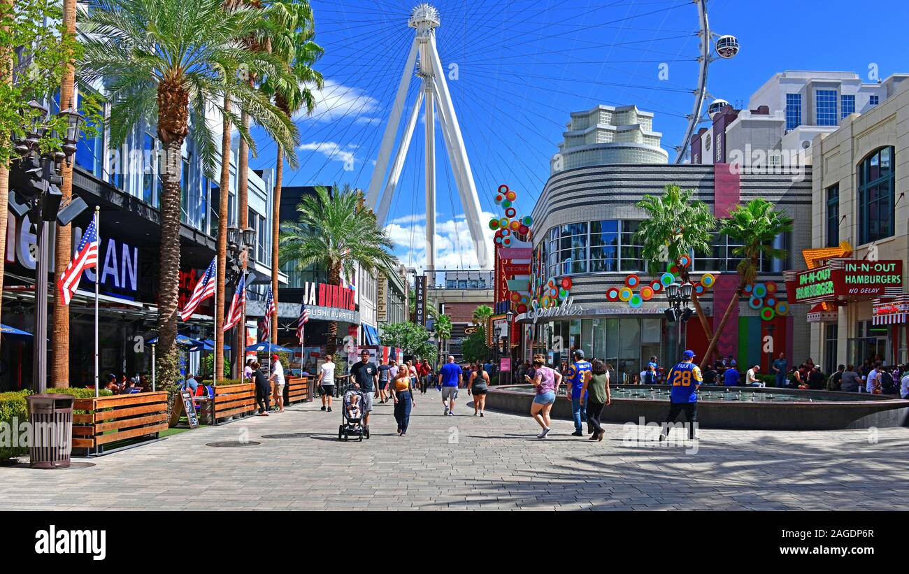 Las Vegas NV, USA 09-30-18 The LINQ Promenade is a dining, shopping and entertainment district featuring a 550-foot observation wheel Stock Photo