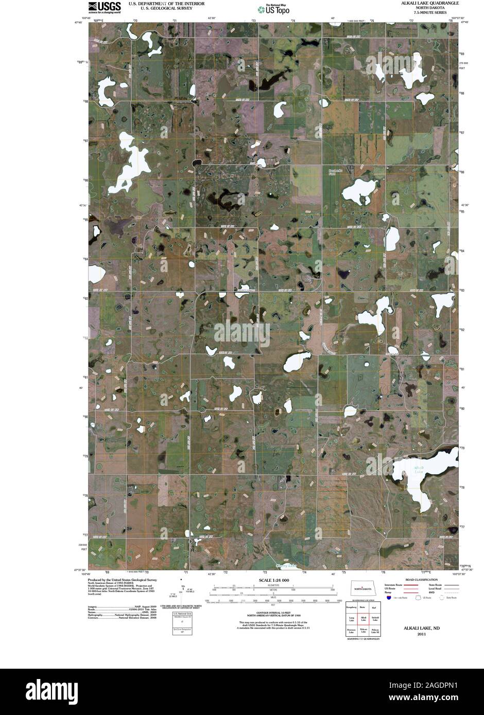 USGS TOPO Map North Dakota ND Alkali Lake 20110407 TM Restoration Stock