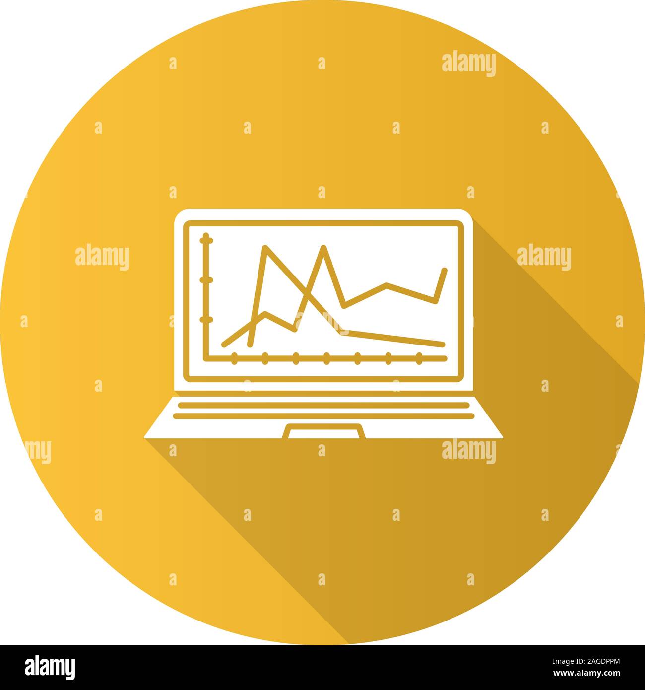 Computer diagnostics service flat design long shadow glyph icon. Laptop display with chart. Vector silhouette illustration Stock Vector