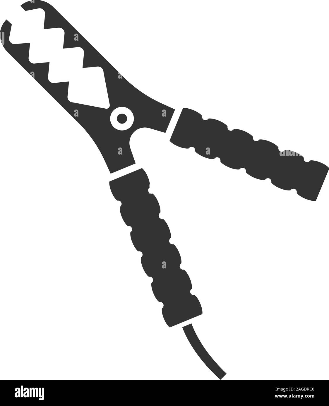 Car jumper glyph icon. Silhouette symbol. Negative space. Battery clamp
