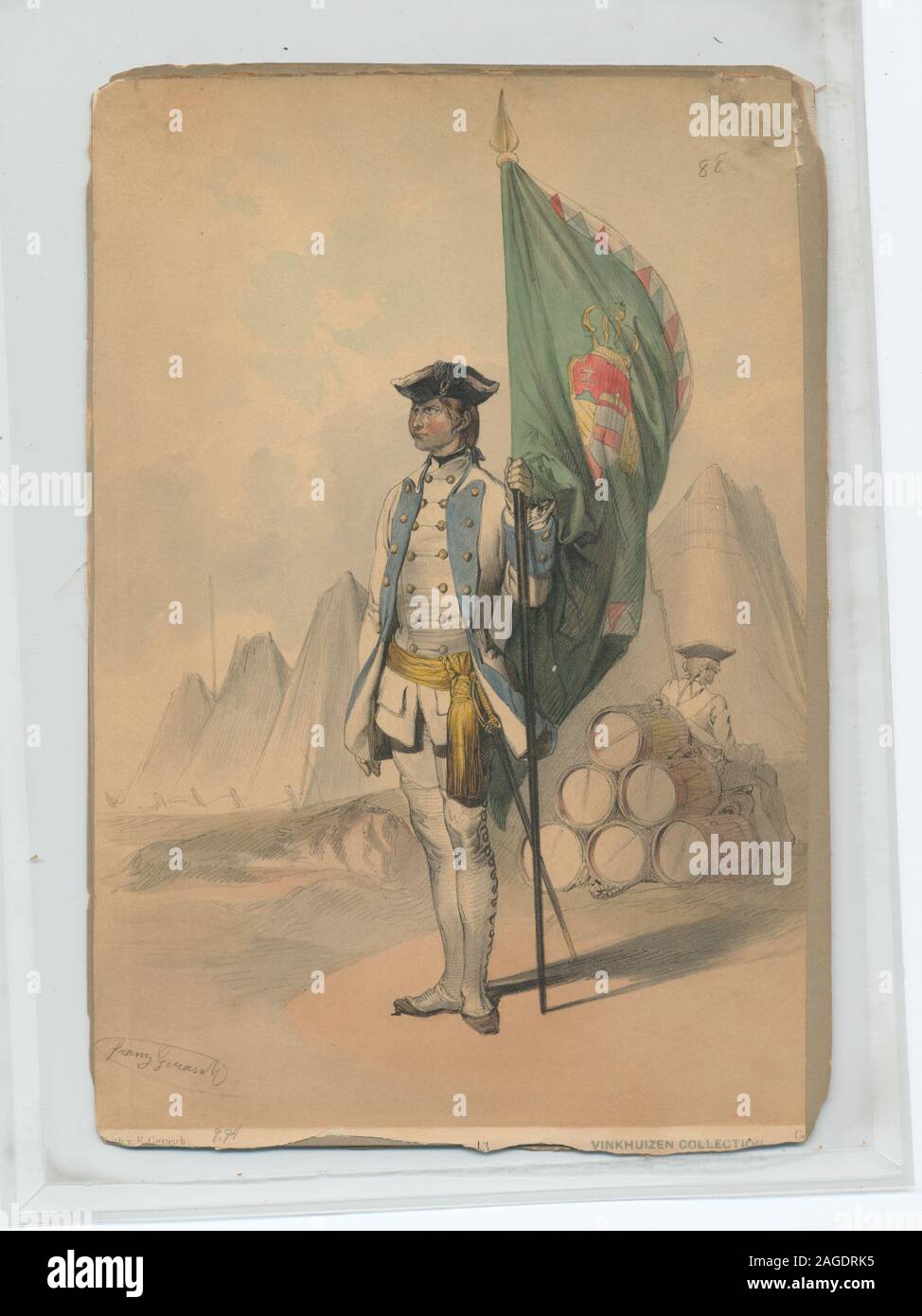 Ownership : The Draper Fund 8.74  Infantry Ensign, 1785  (Gerasch); Infanterist Stock Photo