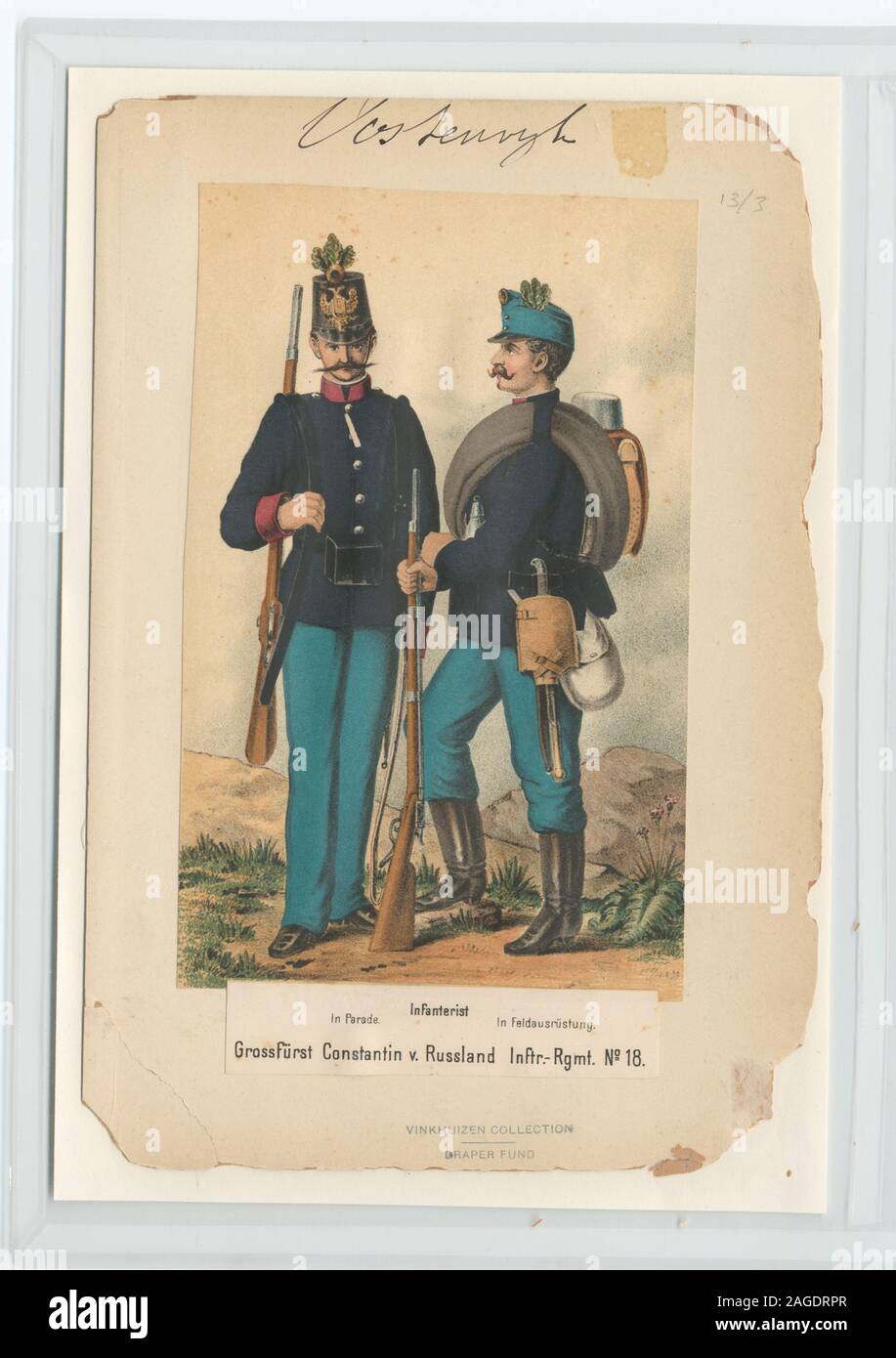 Draper Fund; Infanterist in Parade [left], in Feldausrüstung [right]. Grossfürst Constantin v. Russland, Inftr.-Rgmt.  No. 18. Stock Photo