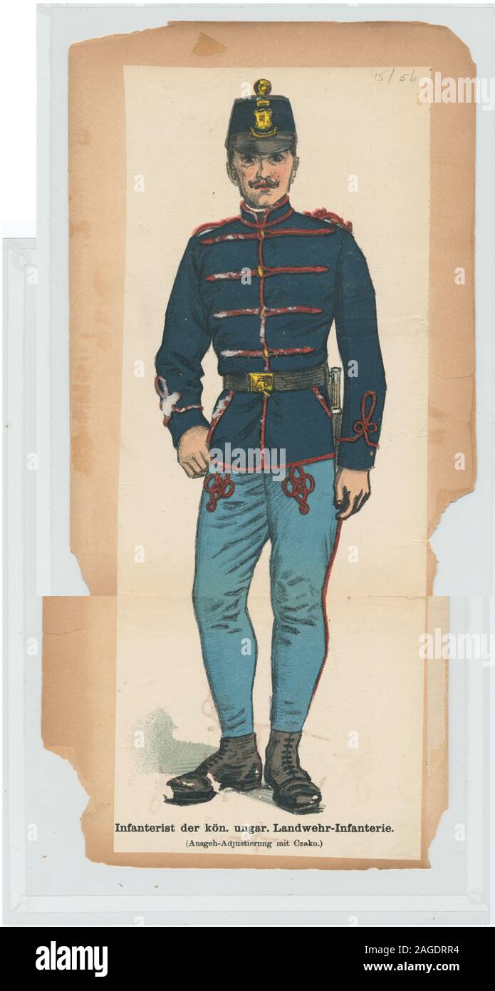 Ownership : Draper Fund Hungarian Landwehr infantry, c. 1900, walking-out dress with shako (Righetti); Infanterist der kön ungar. Lanwehr-Infanterie (Ausgeh-Adjustierung mit Czako) Stock Photo