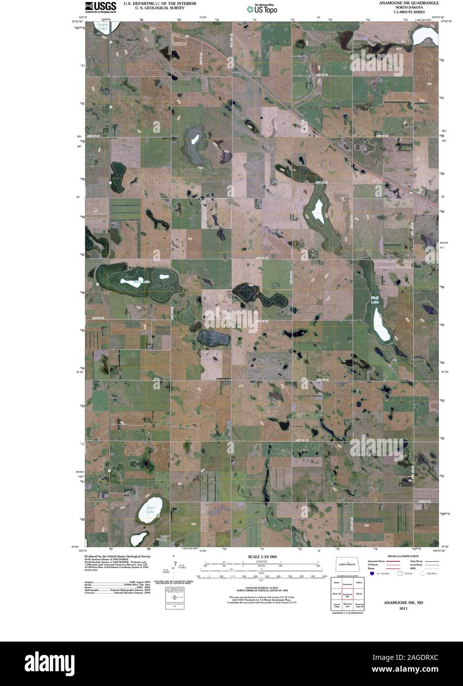 USGS TOPO Map North Dakota ND Anamoose SW 20110407 TM Restoration Stock Photo Alamy