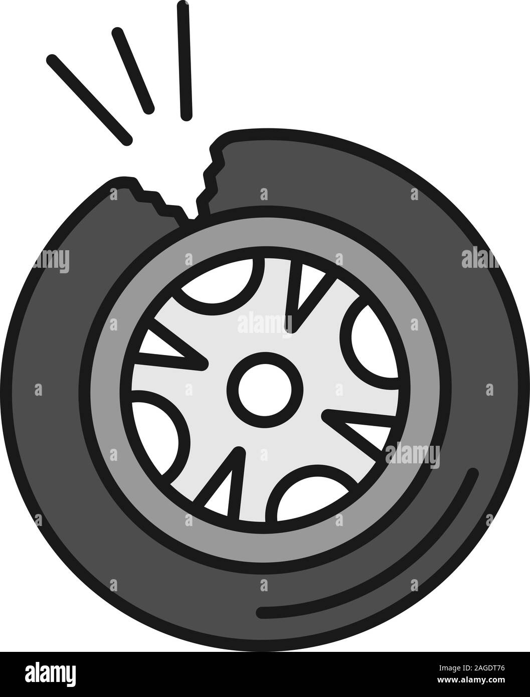 Punctured tire color icon. Isolated vector illustration Stock Vector