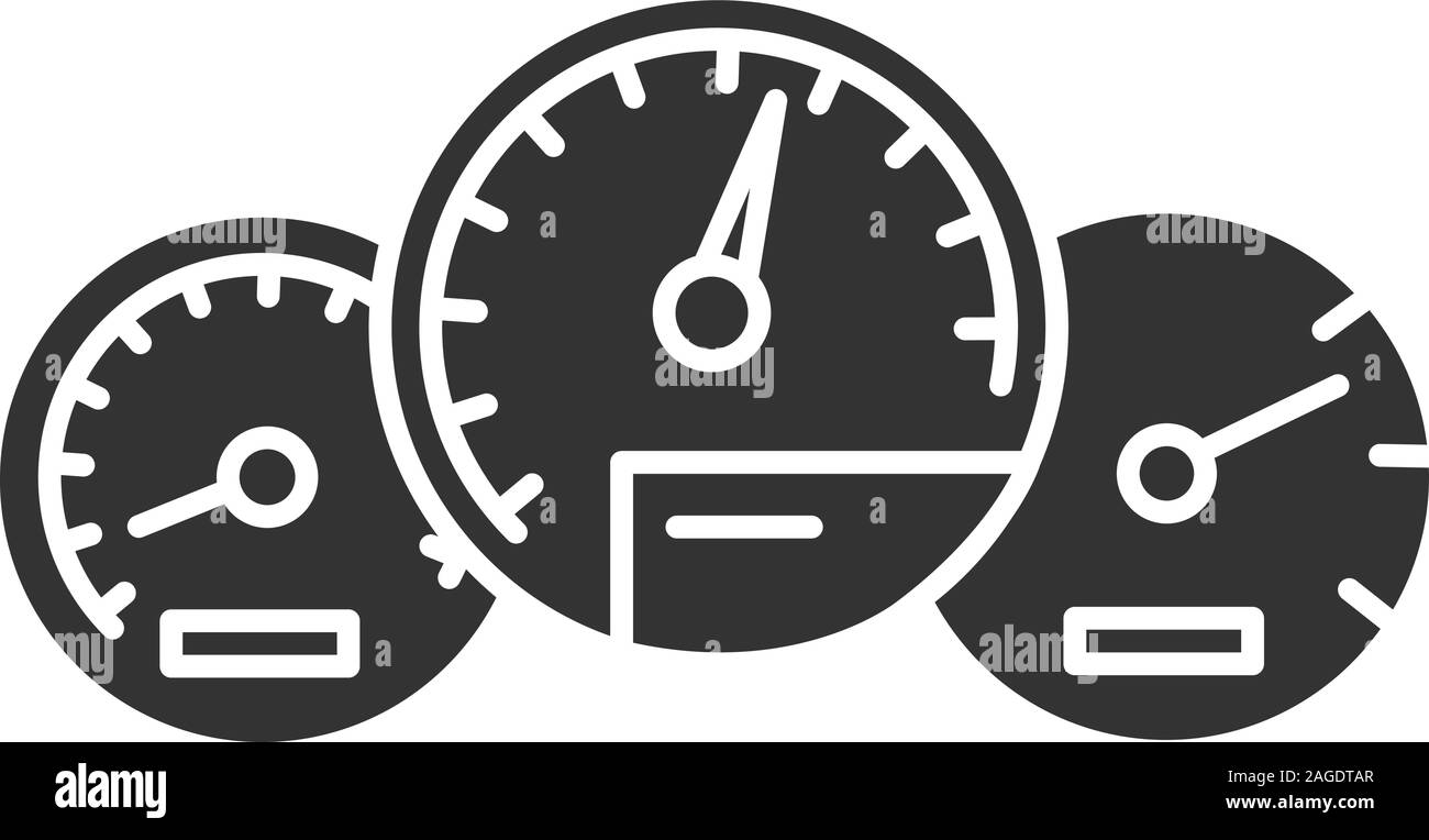 Dashboard glyph icon. Car instrument panel. Silhouette symbol. Negative