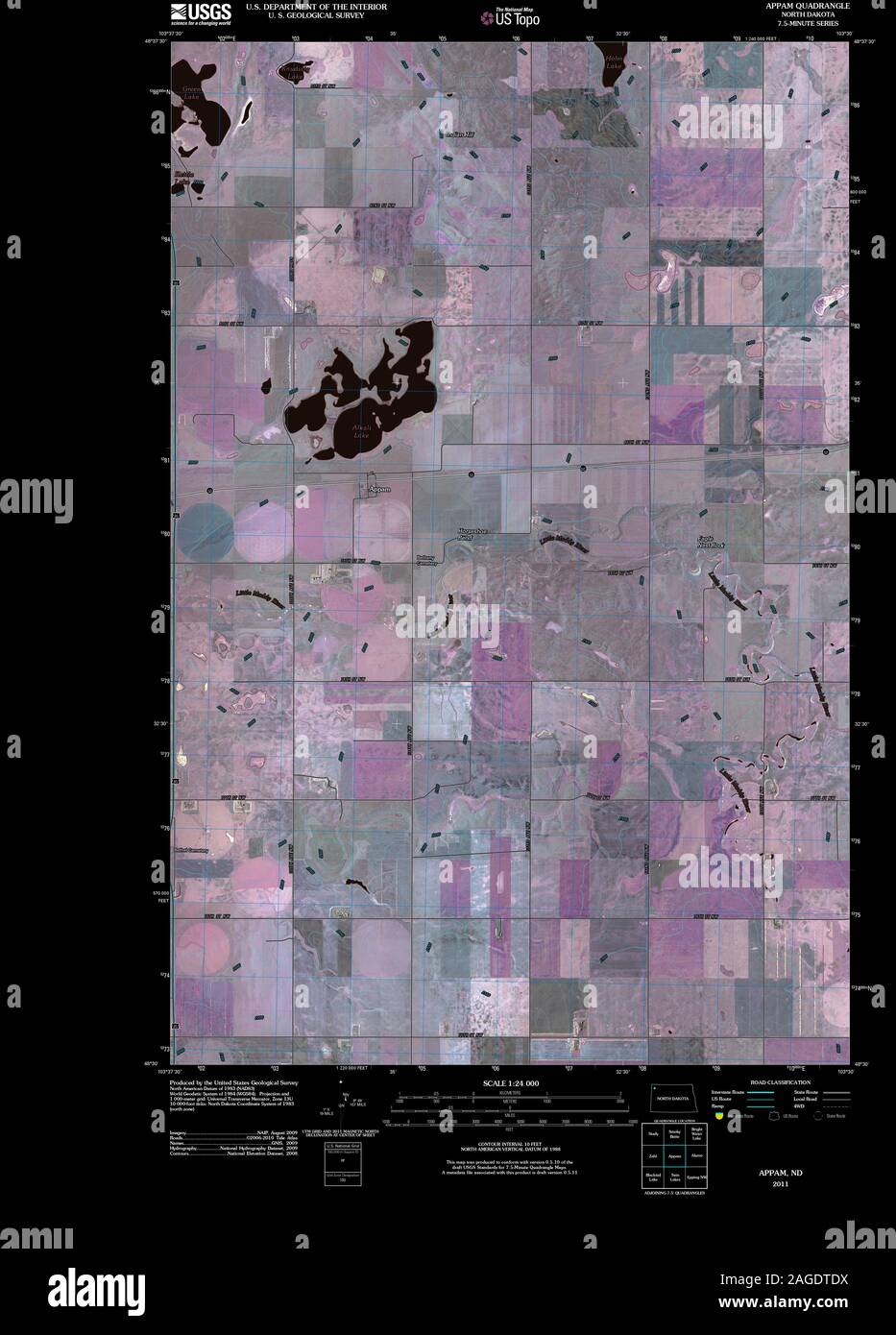USGS TOPO Map North Dakota ND Appam 20110331 TM Inverted Restoration Stock Photo