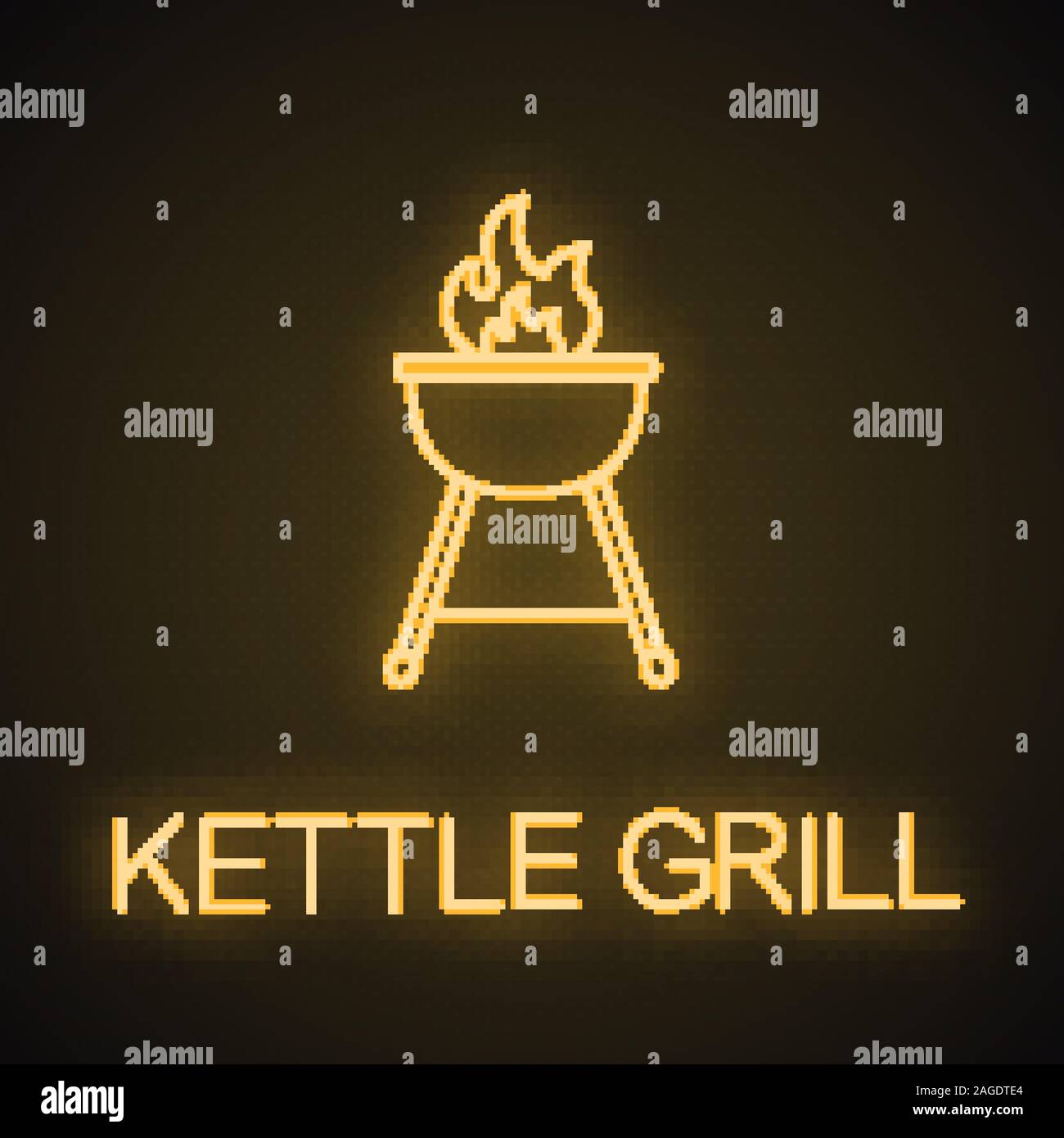 Kettle barbecue grill neon light icon. BBQ glowing sign. Vector
