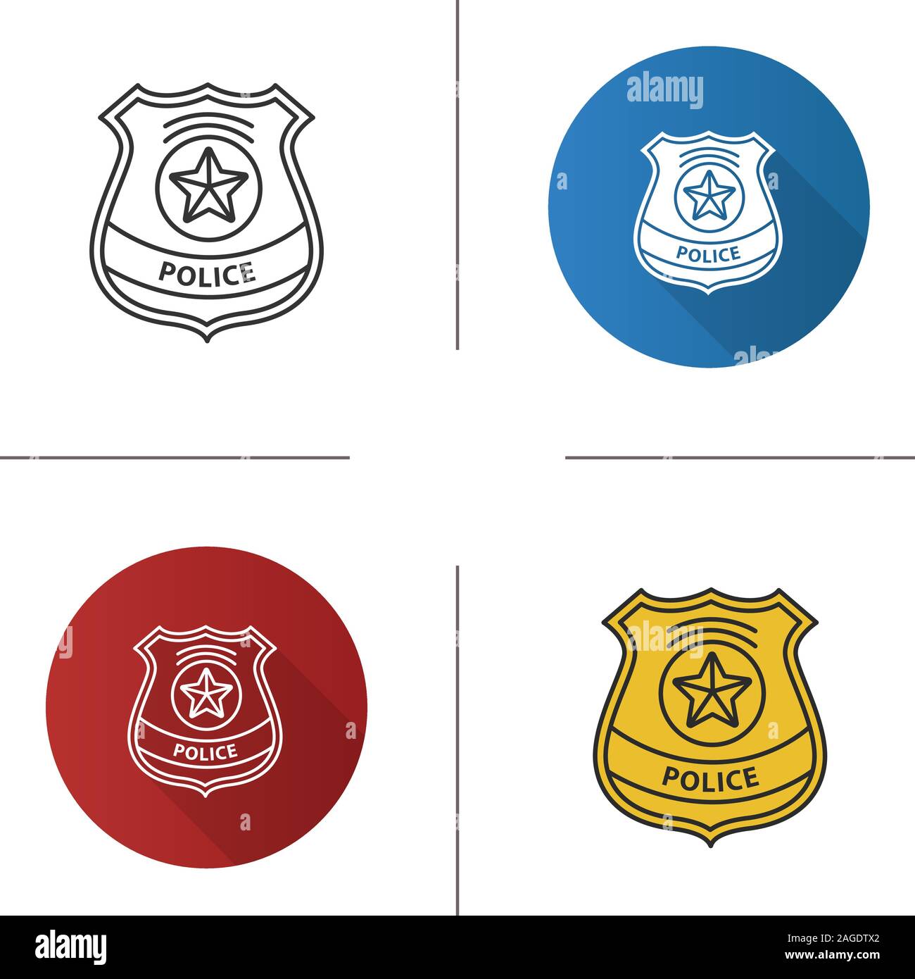 Police detective badge icon. Flat design, linear and color styles.  Enforcement supply. Isolated vector illustrations Stock Vector Image & Art  - Alamy