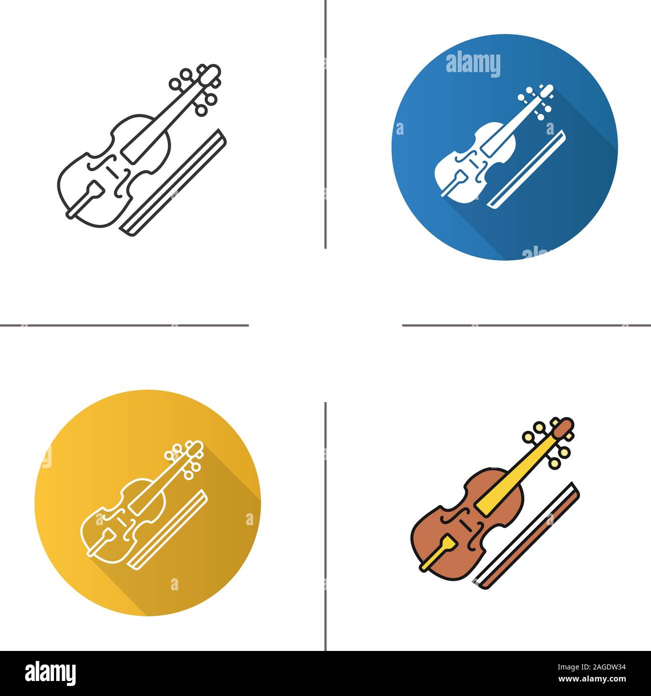 Viola and bow icon. Flat design, linear and color styles. Cello ...