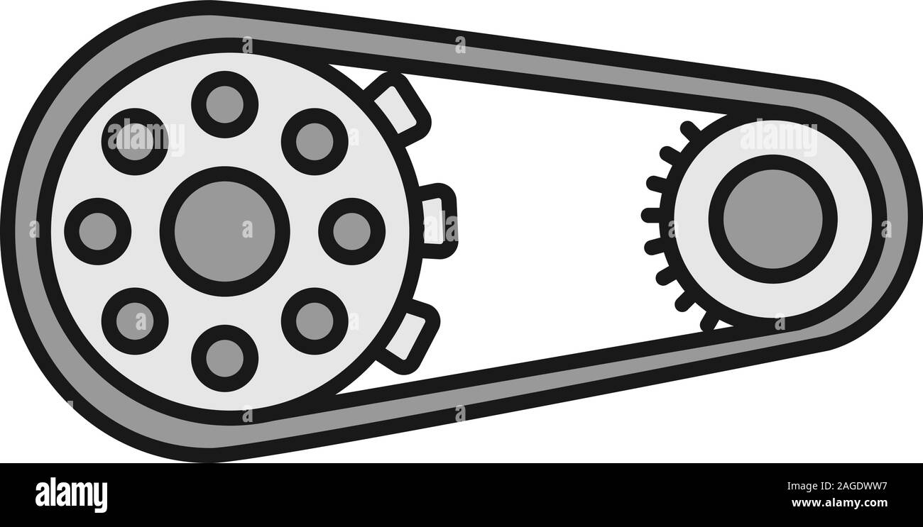 Sprocket wheel with chain color icon. Drive belt on pulley. Isolated vector illustration Stock Vector