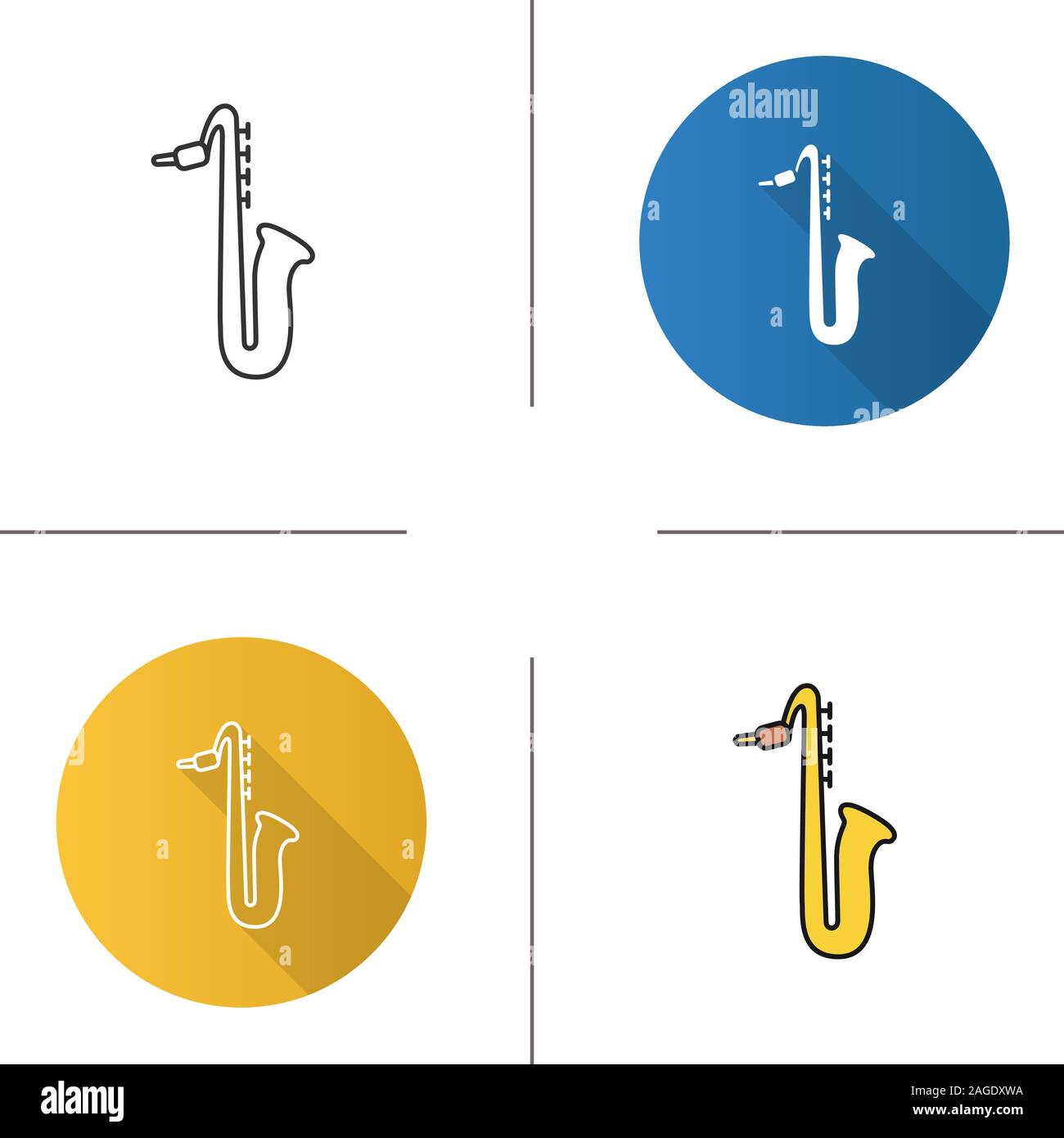 Saxophone icon. Flat design, linear and color styles. Sax. Isolated vector illustrations Stock Vector