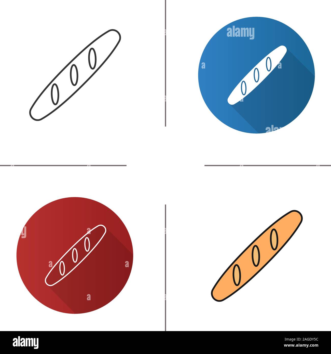 Baguette icon. Flat design, linear and color styles. French bread loaf ...