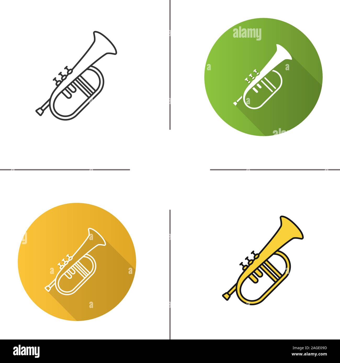 Flugelhorn icon. Flat design, linear and color styles. Bugel. Isolated vector