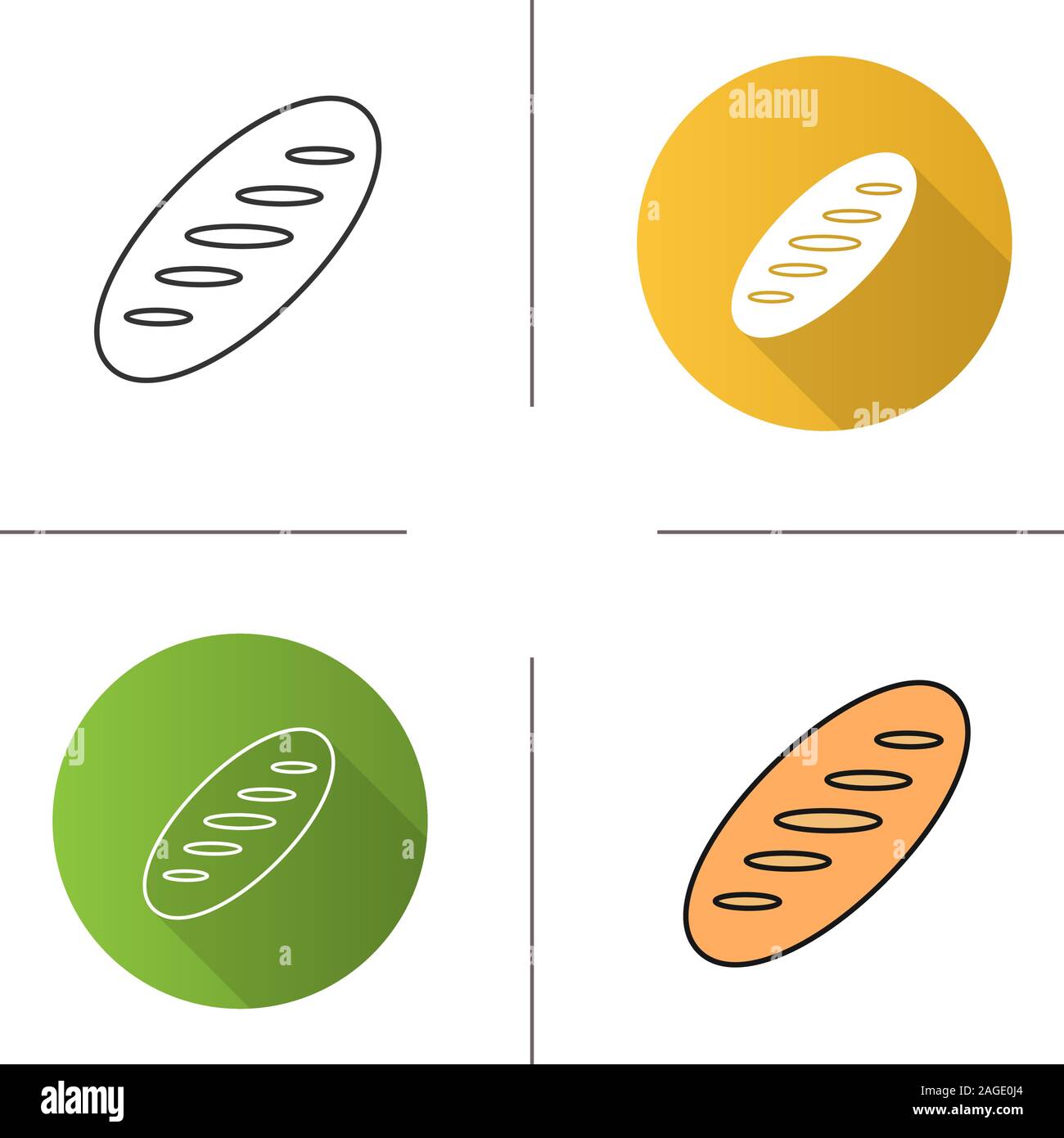 Bread loaf icon. Flat design, linear and color styles. Isolated vector ...