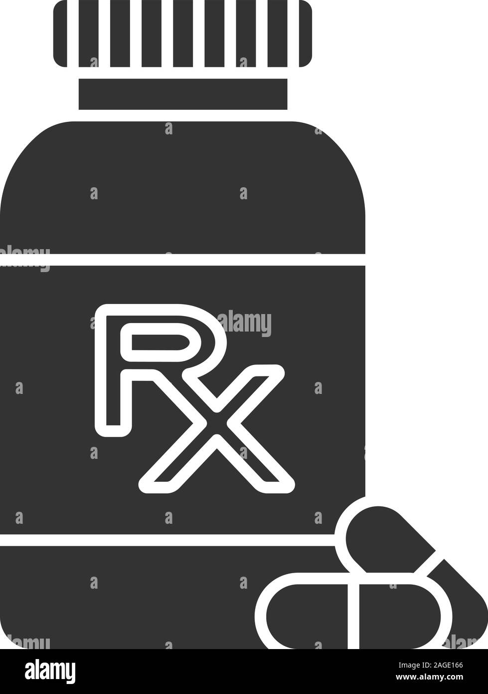 Rx pill bottle glyph icon. Medications. Silhouette symbol. Negative ...