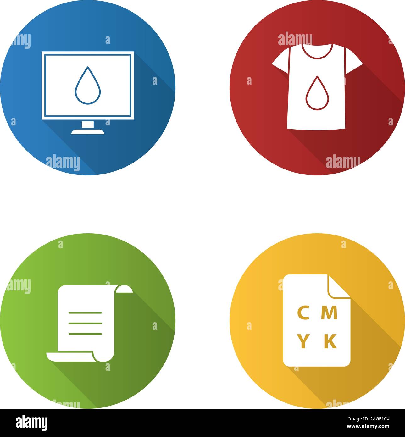 Printing flat design long shadow glyph icons set. Computer display ...