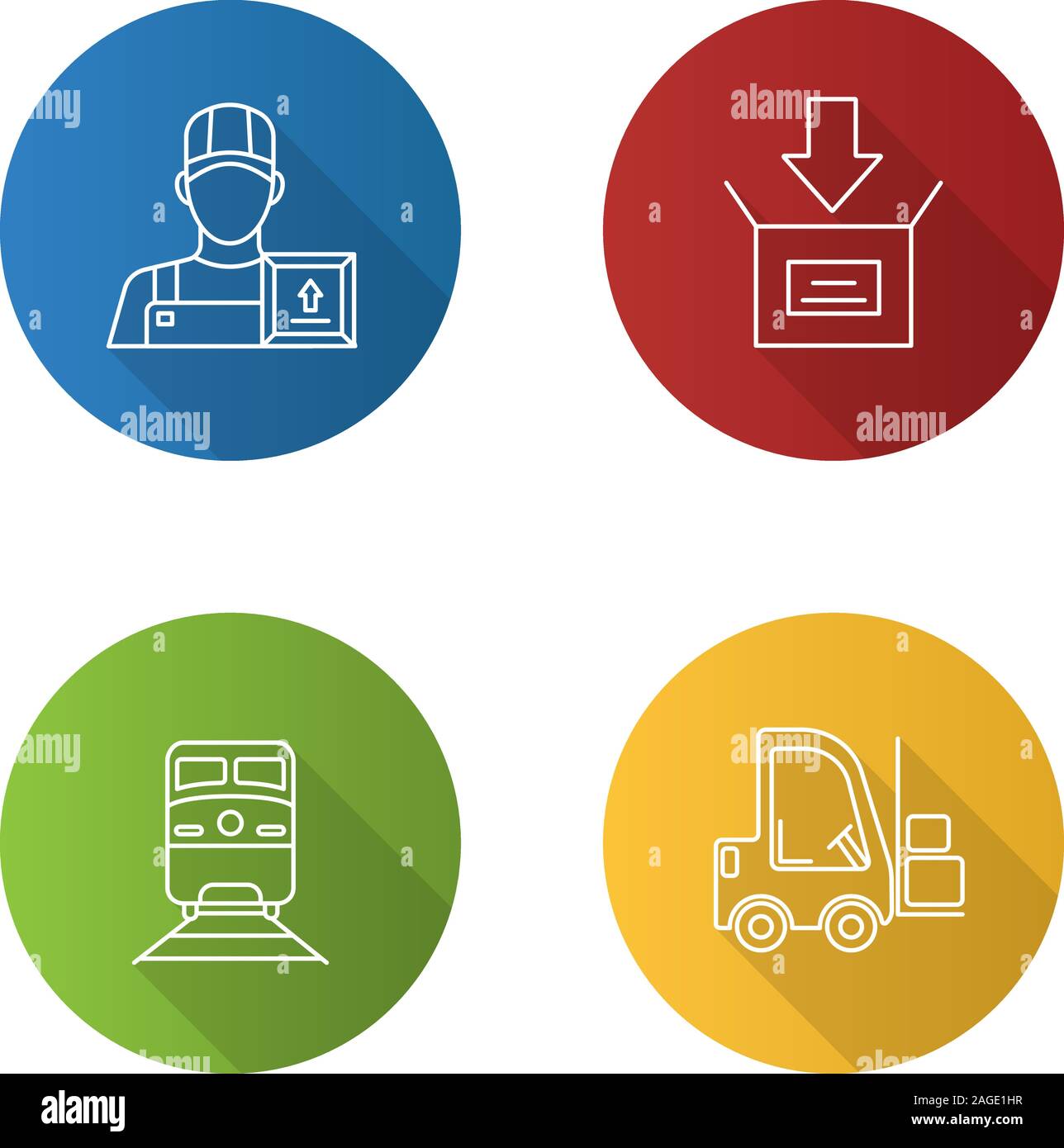 Cargo shipping flat linear long shadow icons set. Delivery service ...