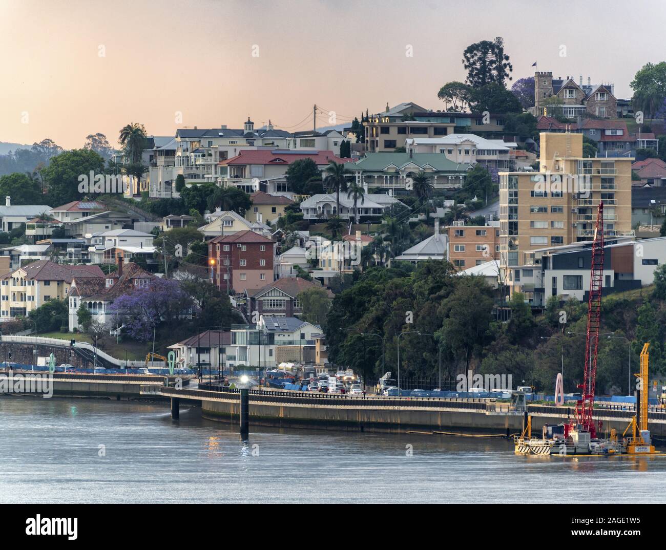 Buildings and the houses by the Brisbane River near the Port of