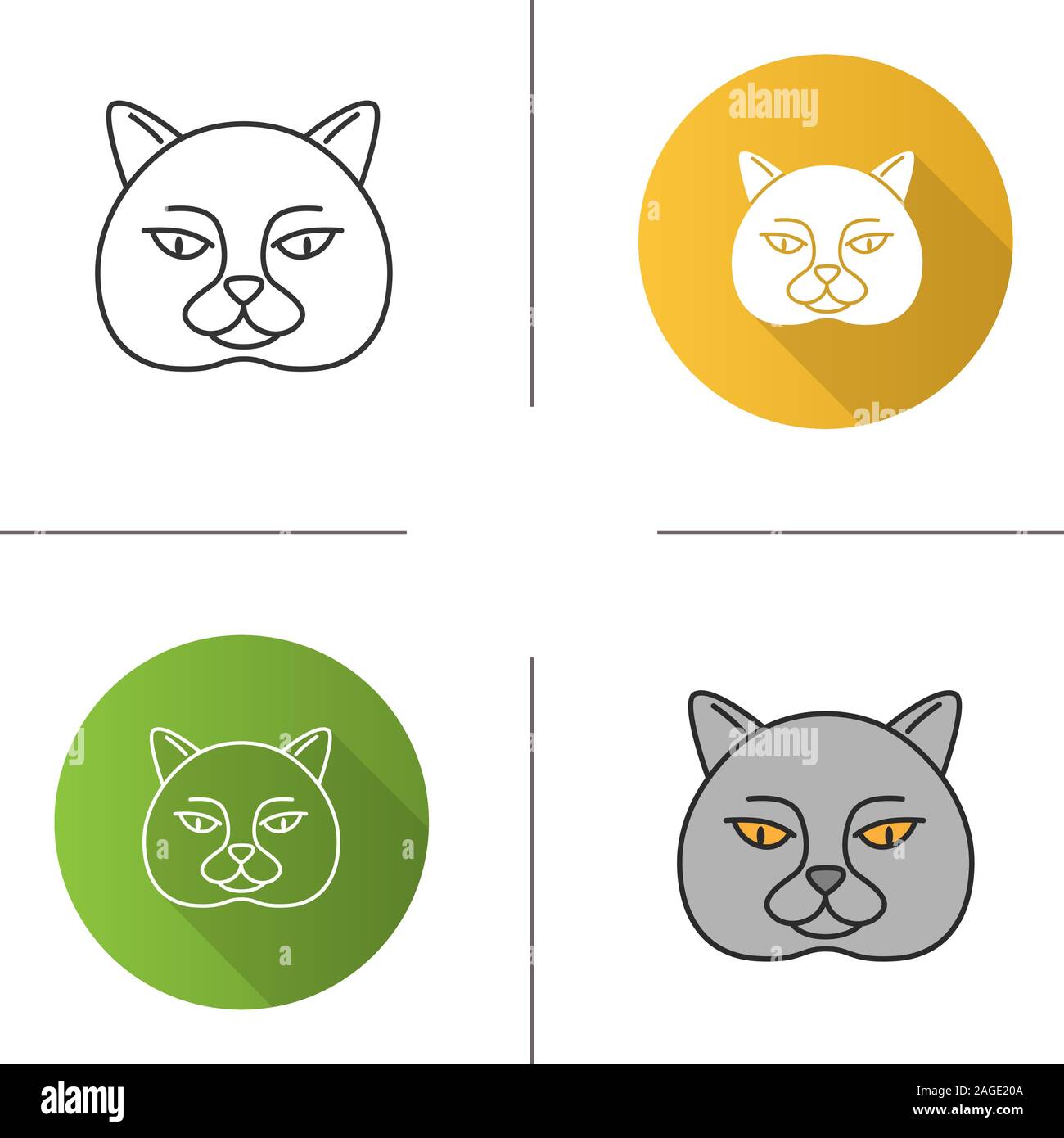 Cat icon set in flat style. vector illustration