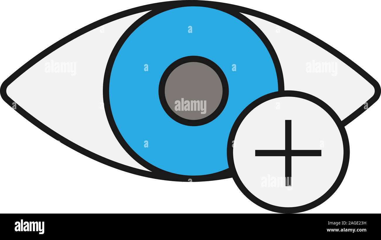Human eye with plus sign color icon. Farsighted vision. Hyperopia ...