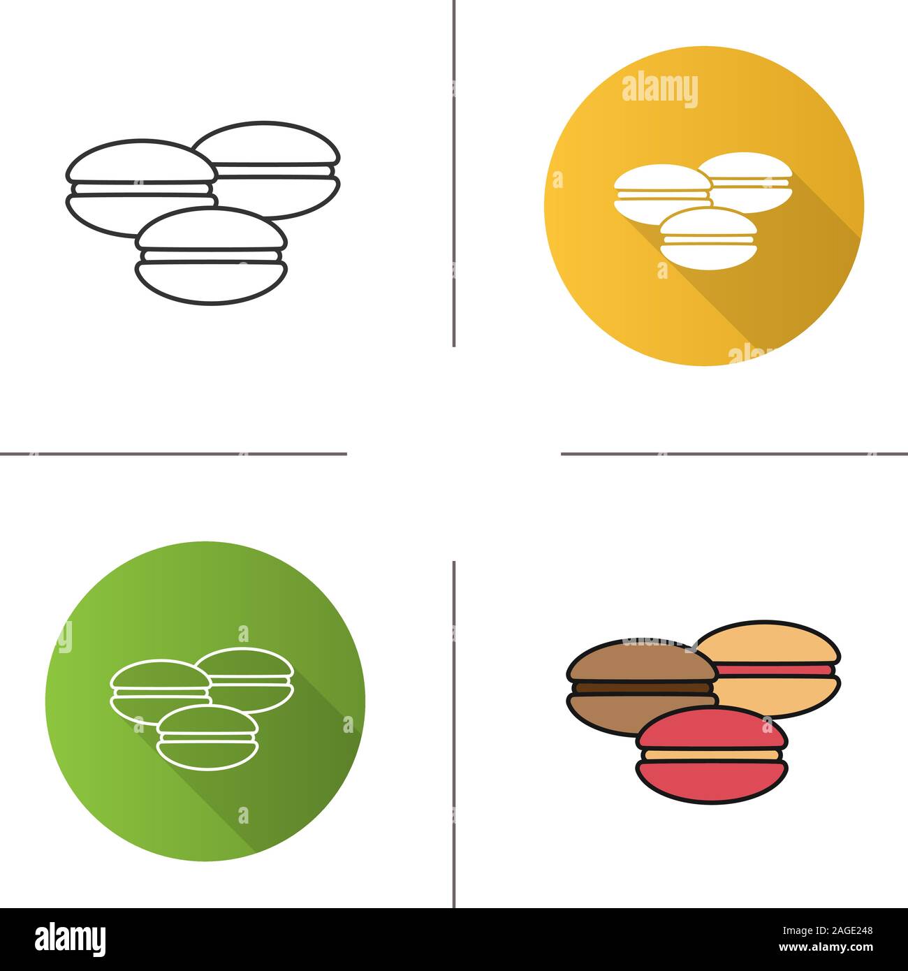 Macarons icon. Flat design, linear and color styles. Isolated vector illustrations Stock Vector