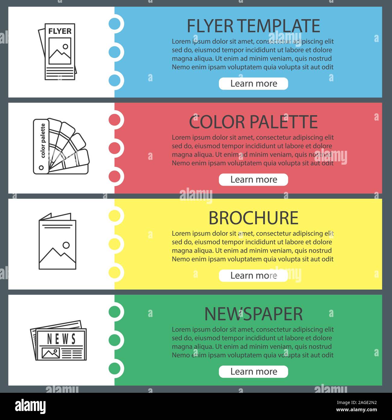 Printing web banner templates set. Polygraphy and typography. Flyer  template, color palette, brochure, newspaper. Website color menu items with  linear Stock Vector Image & Art - Alamy