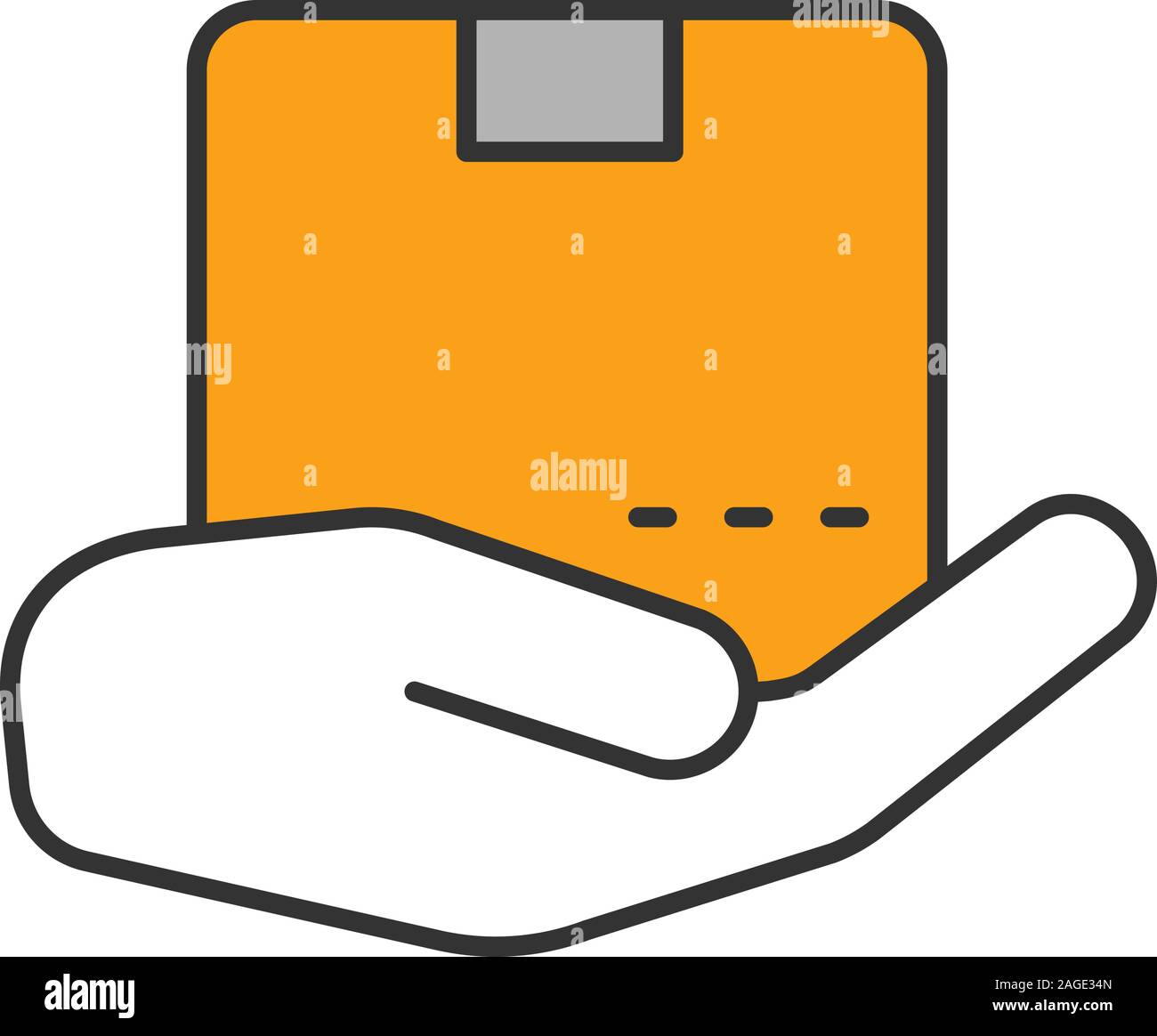 Open hand with parcel color icon. Isolated vector illustration Stock ...
