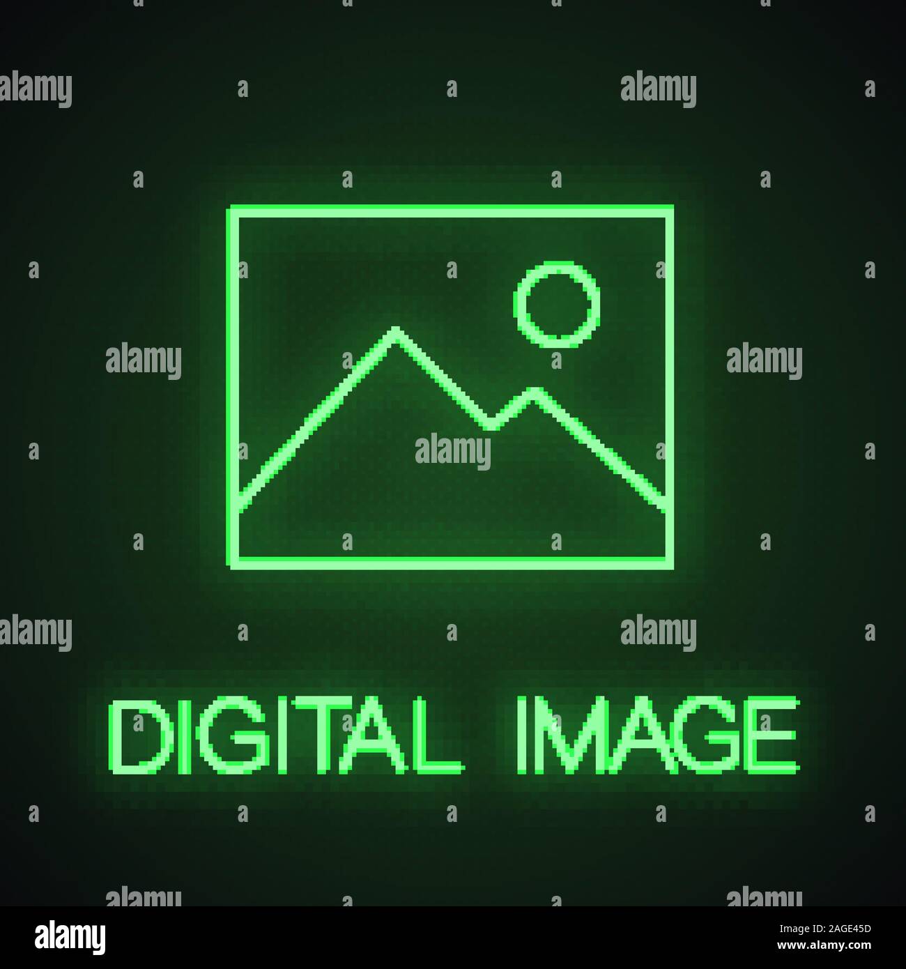 Digital image, photo neon light icon. Glowing sign. Picture. Vector